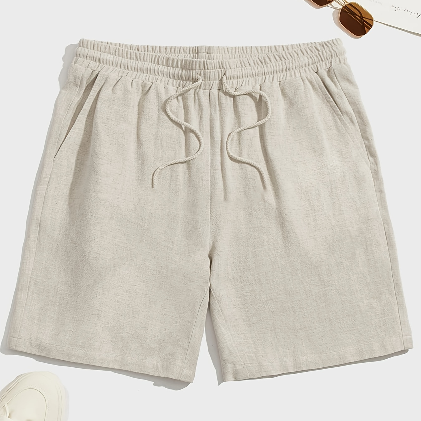 

Men's Casual Khaki Drawstring Shorts - Lightweight Polyester, Loose Fit With Pockets, Ideal For Tennis & Activities, Athletic Shorts