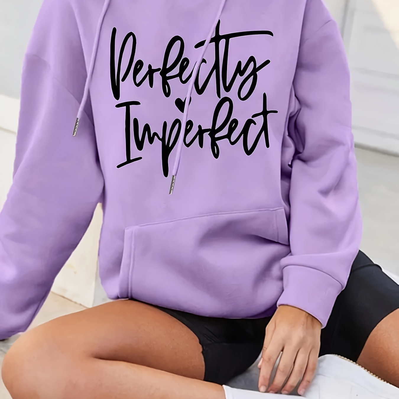 

Casual Polyester Hoodie With Alphabet Pattern, Fall/winter Women's Hooded Sweatshirt With Pocket, Casual Knit Fabric Long Sleeve Pullover – Perfectly Slogan Print