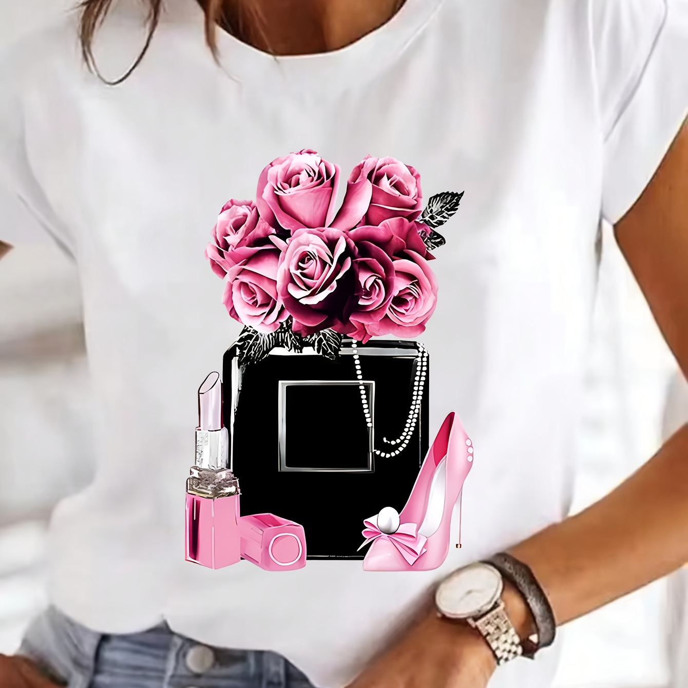 

Floral Print T-shirt, Short Sleeve Crew Neck Casual Top For Summer & Spring, Women's Clothing