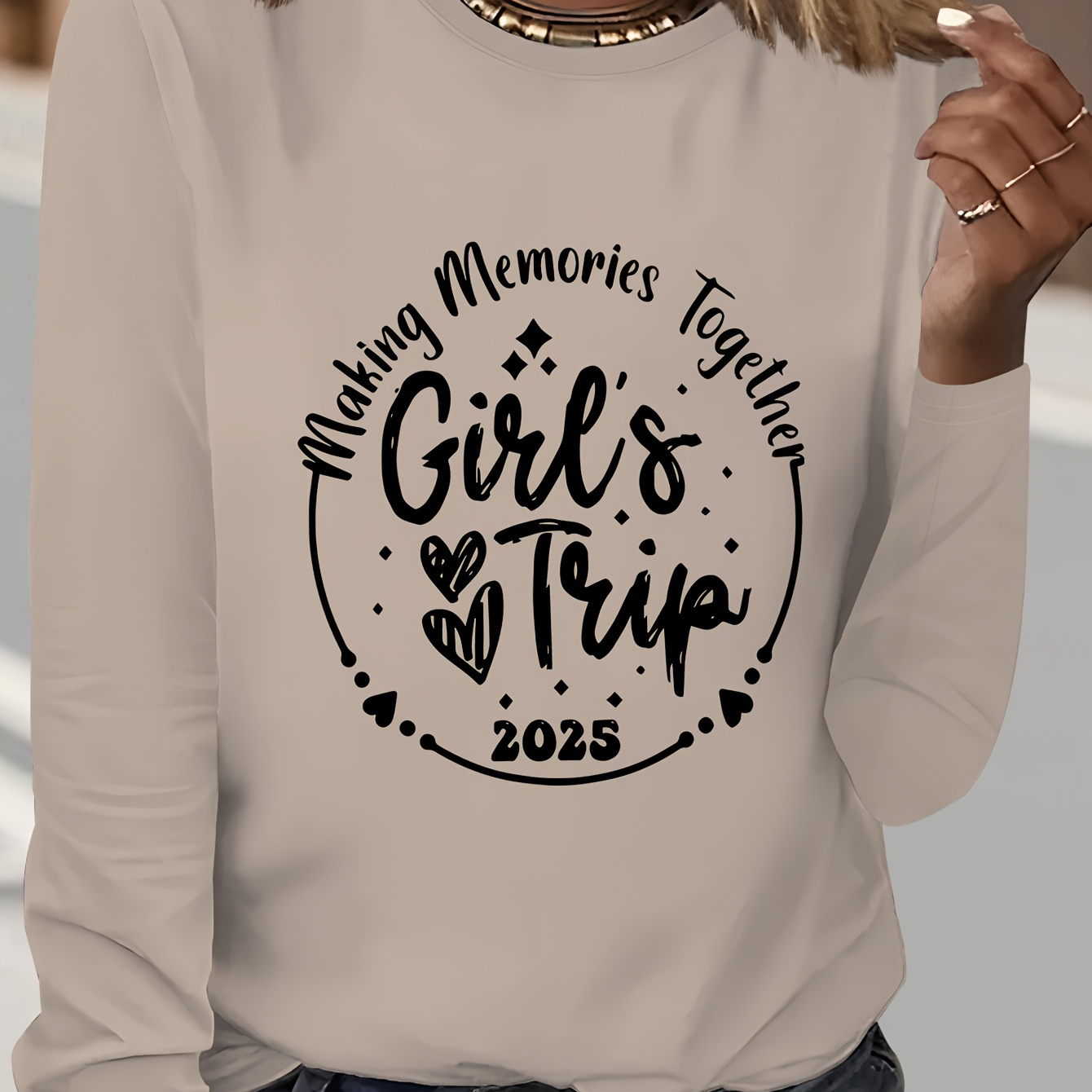 

Chic 'girls' Trip 2023' Graphic Long Sleeve - Cozy Polyester Crew Neck, Casual Fit For Women - Fall & Winter Getaways, Shirts For Girls