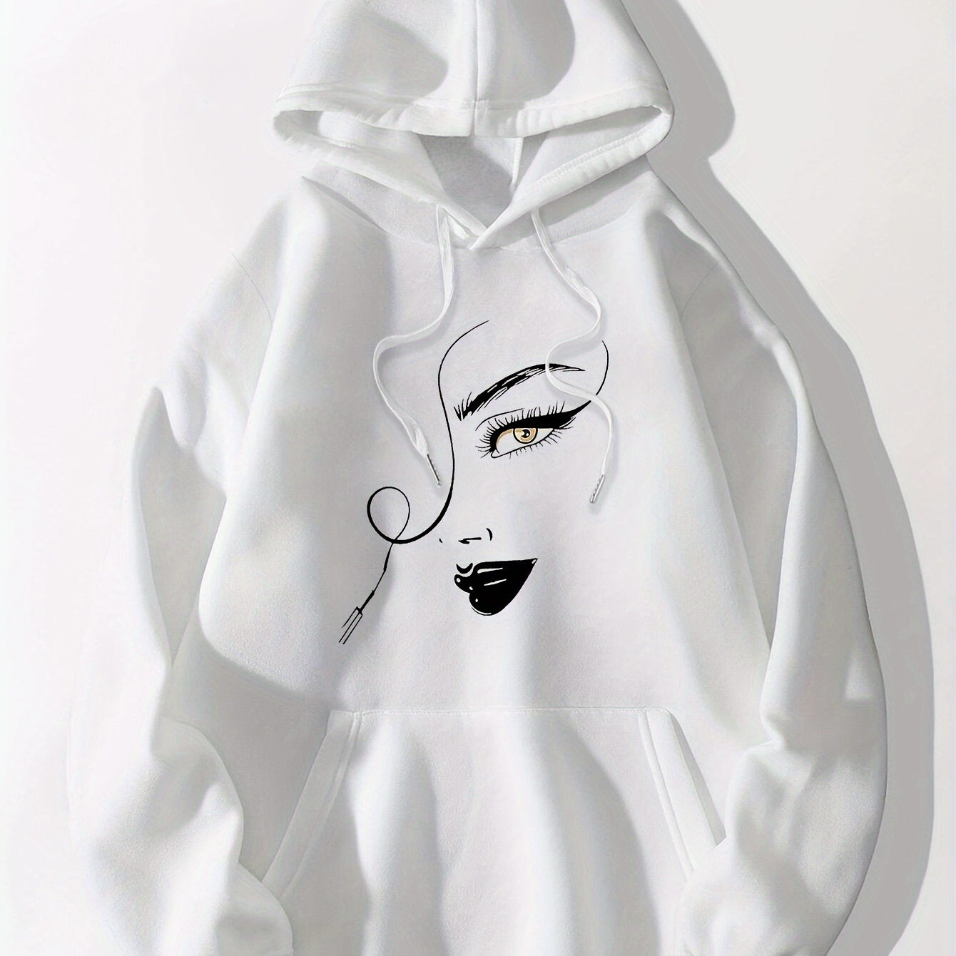 

Abstract Figure Print Hoodie, Casual Drawstring Kangaroo Pocket Hoodies Sweatshirt, Women's Clothing