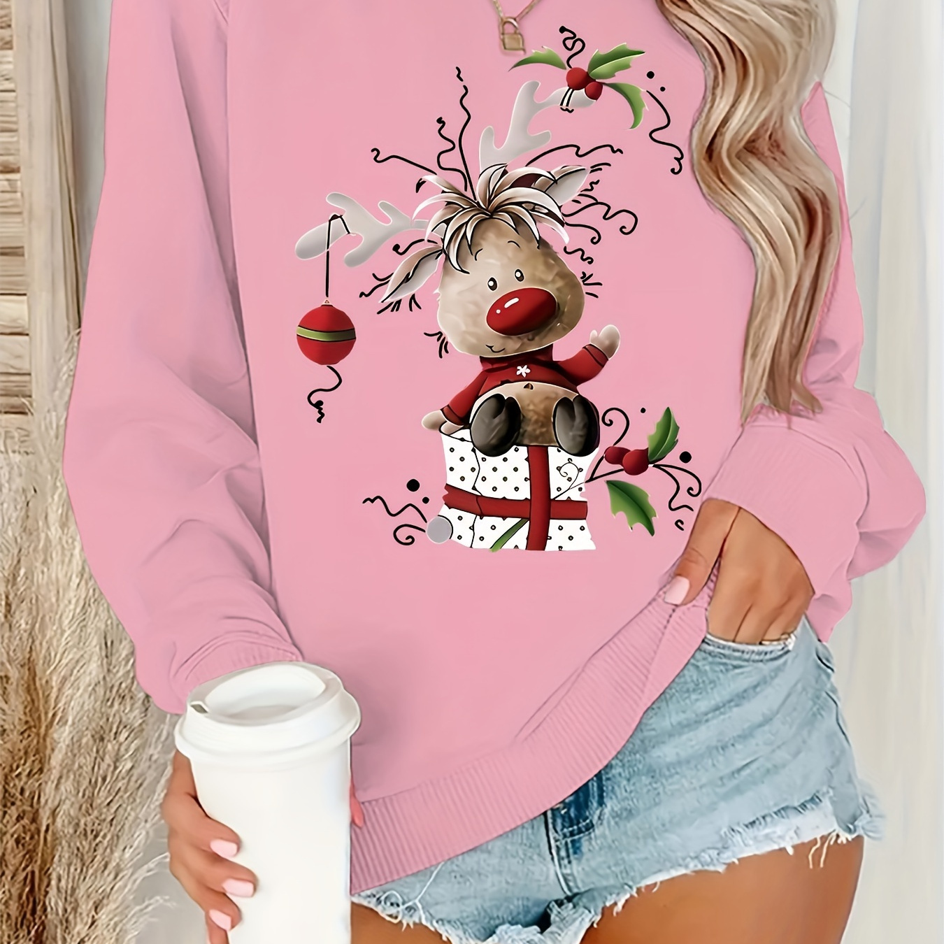 

Christmas Print Sweatshirt, Crew Neck Casual Sweatshirt For Winter And Autumn, Women's