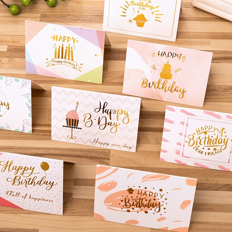 

10pcs Bronzing Birthday Greeting Card, Flower Shop Bakery Shop Greeting Card Small Card