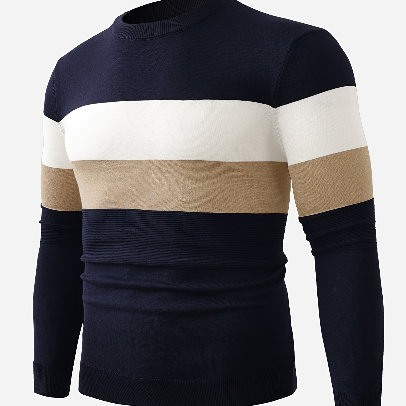 

Men's Color Blocking Knit Sweater For Autumn And Winter - Versatile Trendy Long Sleeve Knitted Pullover As Gift