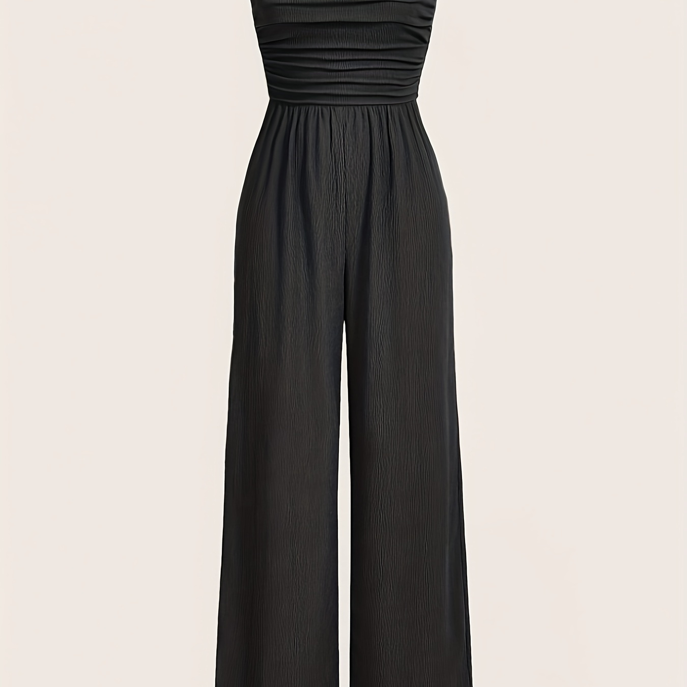 

Solid Color Ruched Tube Jumpsuit, Casual Strapless Wide Leg Jumpsuit For Spring & Summer, Women's Clothing