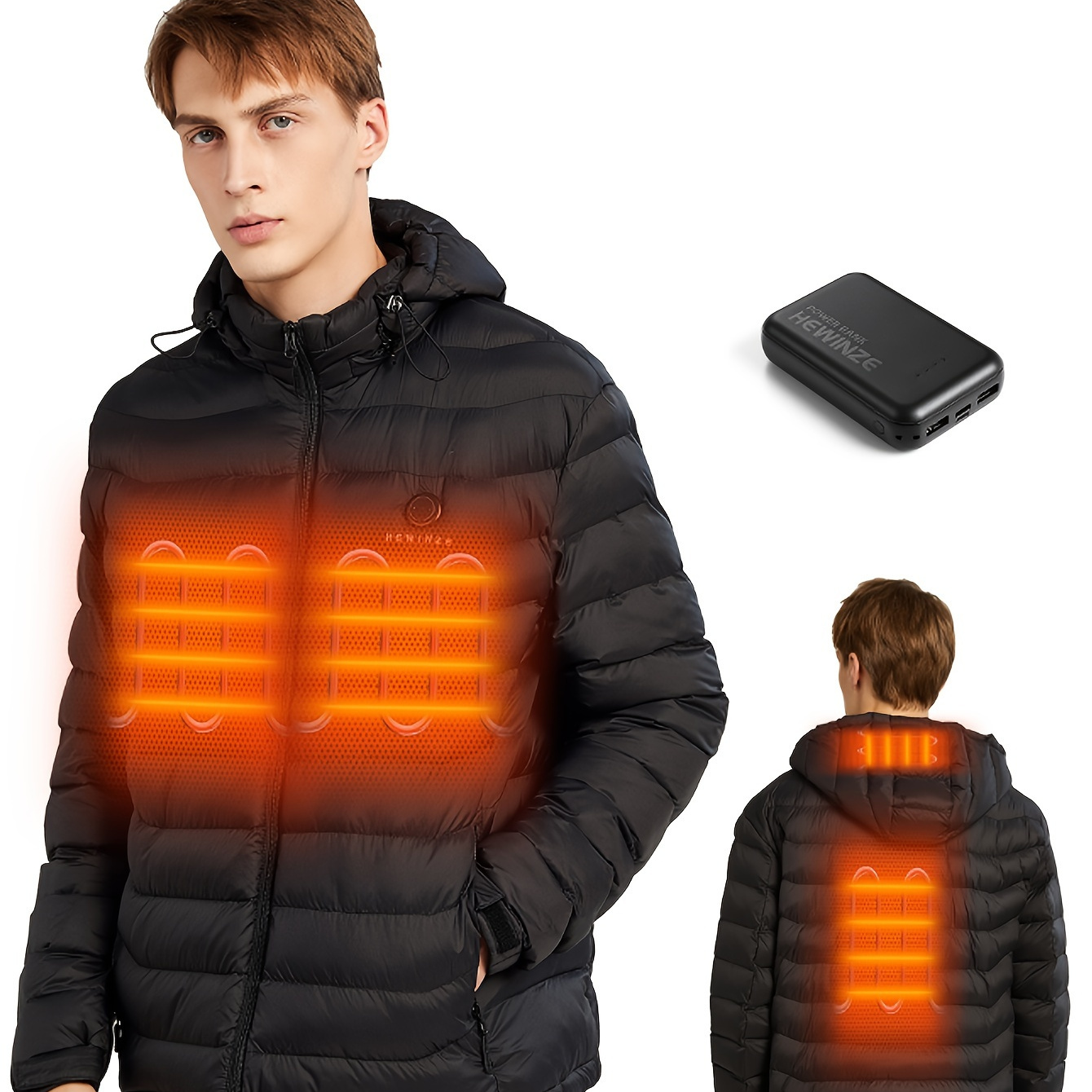 

Men's Puffer Jacket - Lightweight Warm Coat For Men With Detachable Hood And 7.4v Battery Pack.