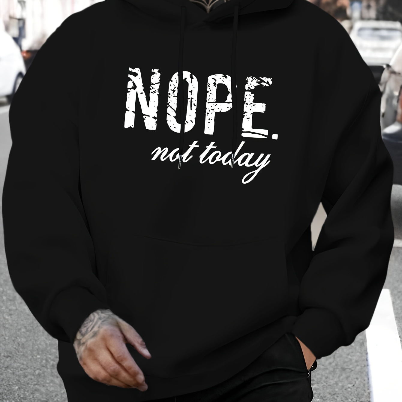 

Men's 'nope ' Graphic Hoodie - Casual Pullover With Drawstring, Comfortable Polyester , Fall/winter, Oversized Hoodie