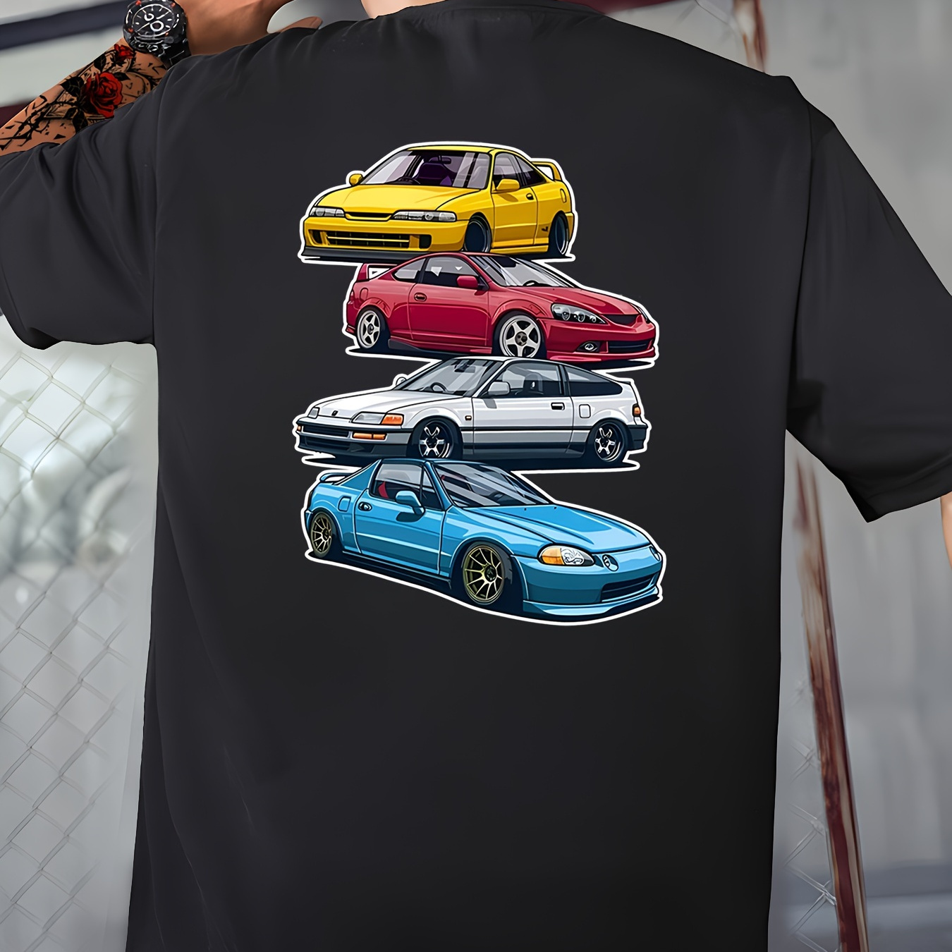 

Cool Cars Print Men's Casual T-shirt, Trendy Short Sleeve Comfy Versatile Summer Tee Tops