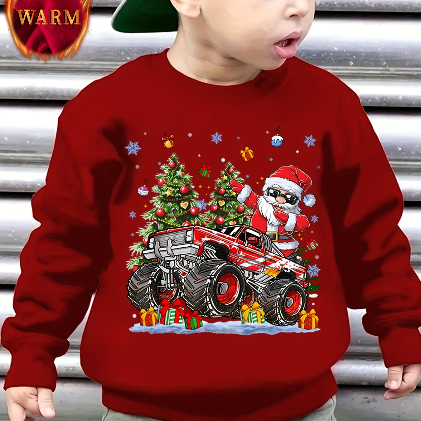 

Christmas Cool Santa Dancing Graphic Print Boys Fleece Sweatshirt: Thick And Cozy Top For Spring Fall Winter Season