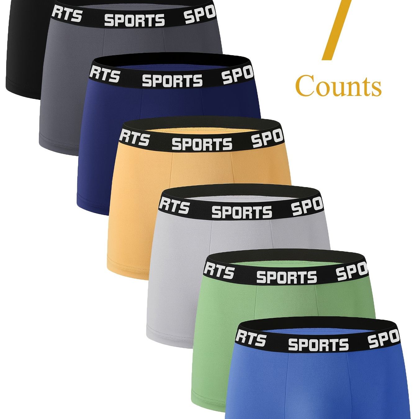 

7-pack Men's Boxer Briefs - Breathable Polyester Knit Fabric, Medium Stretch, Alphabet Pattern, Daily & Casual Shortie Underwear