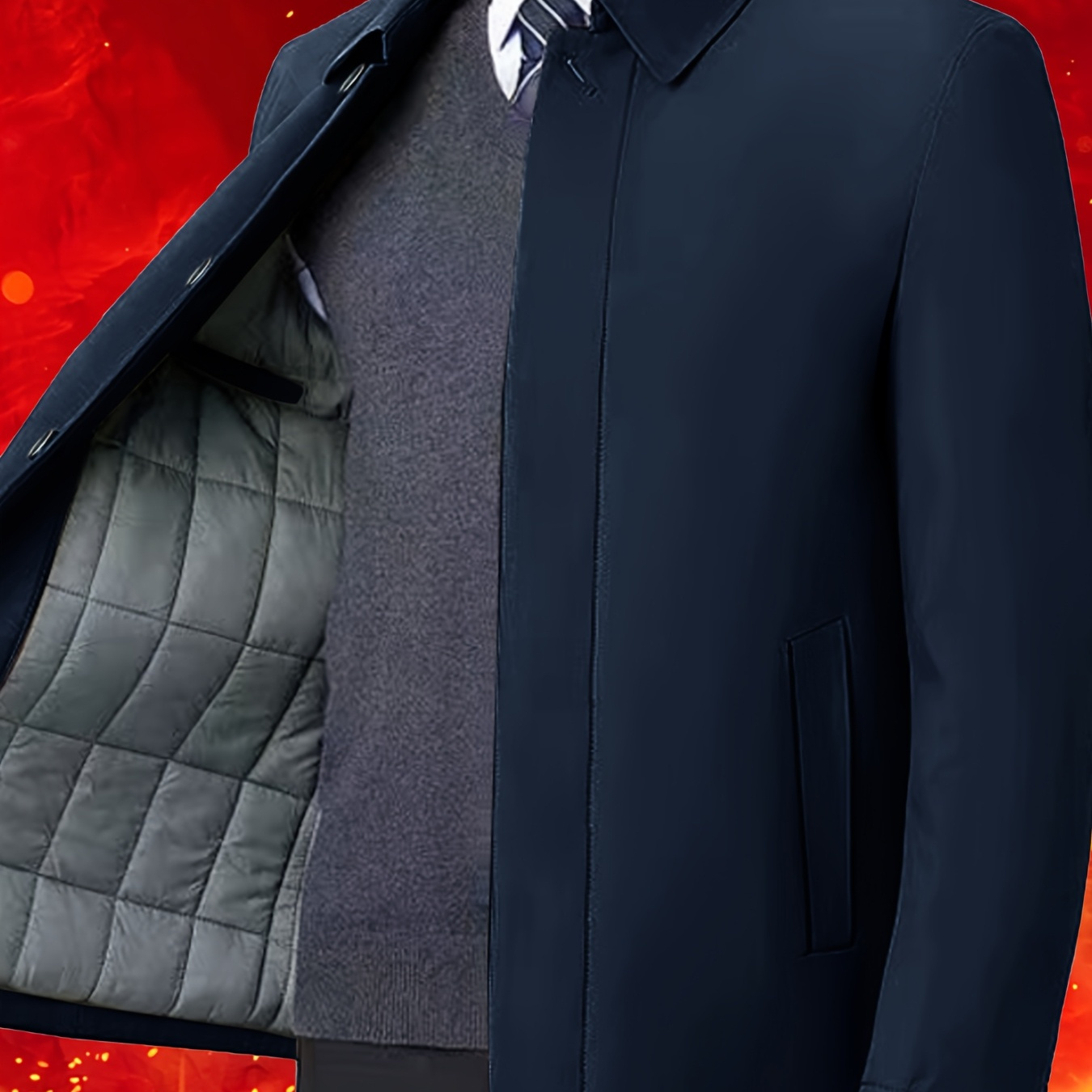 

Men's Winter Thickened Warm Solid Color Lapel Collar Coat, Casual Polyester Jacket With Button Closure, Regular Fit, Non-stretch Fabric, Woven, Fall/winter Outerwear