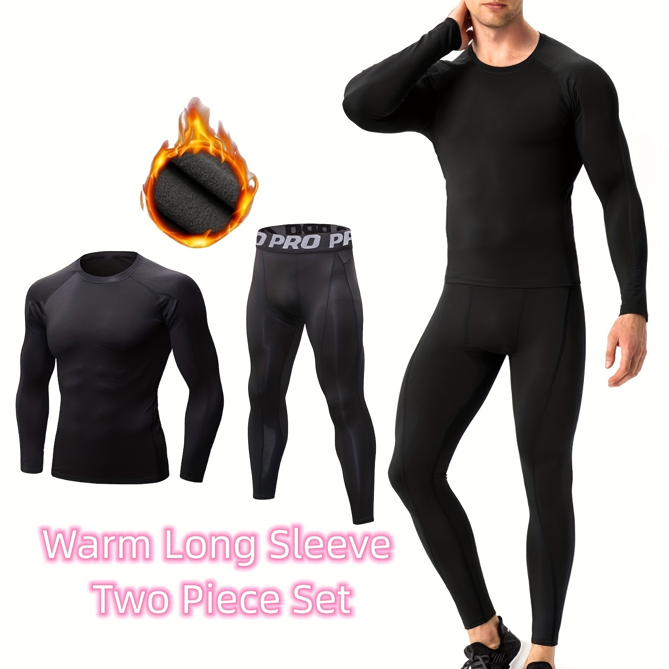 Thermal Underwear For Men, Ultra Soft Long Johns Fleece Lined Base Layer Cold Weather Top And Bottom Set