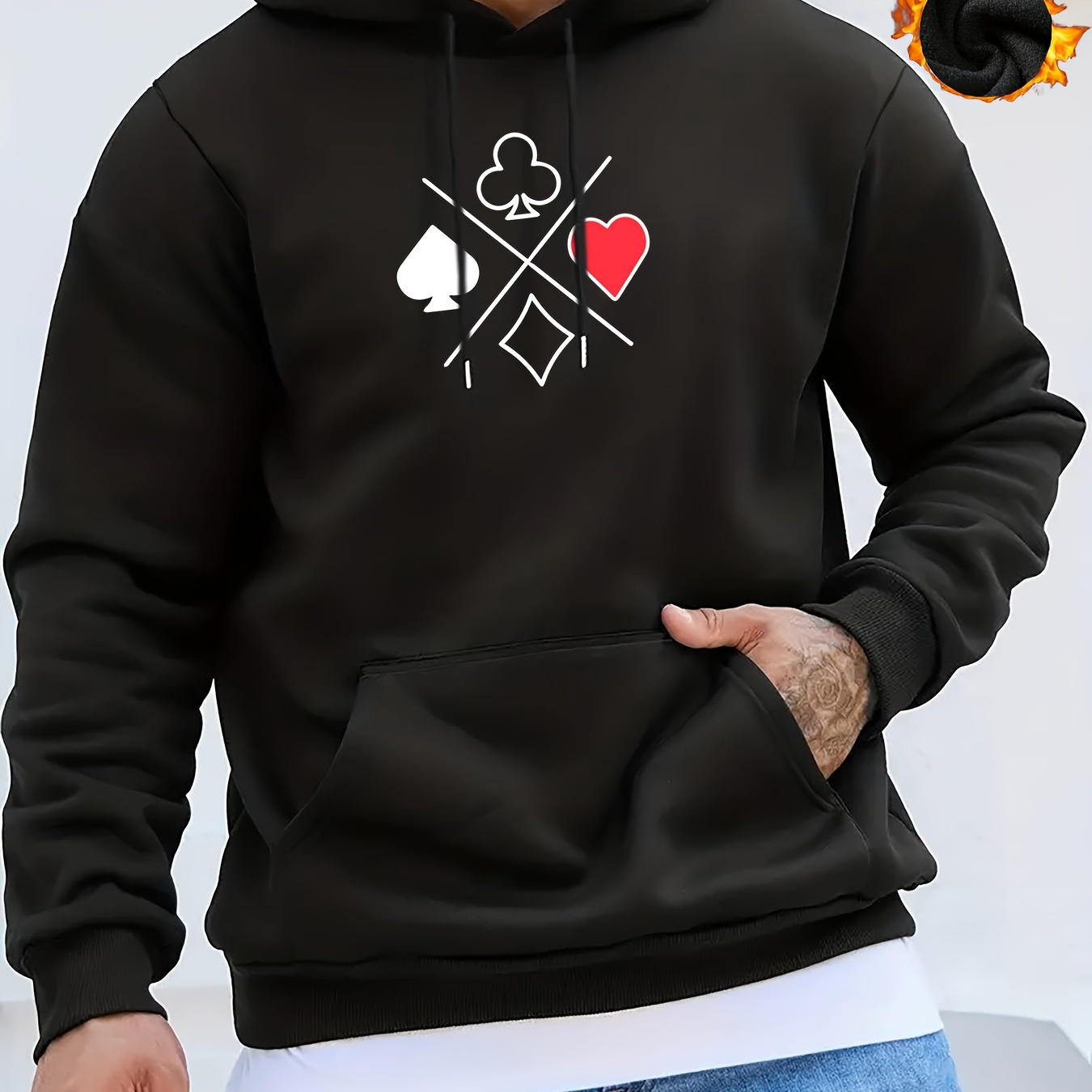 

Men's Casual Sporty Hoodie With Large Pocket - Warm, Fleece-lined Pullover For Fall & Winter,