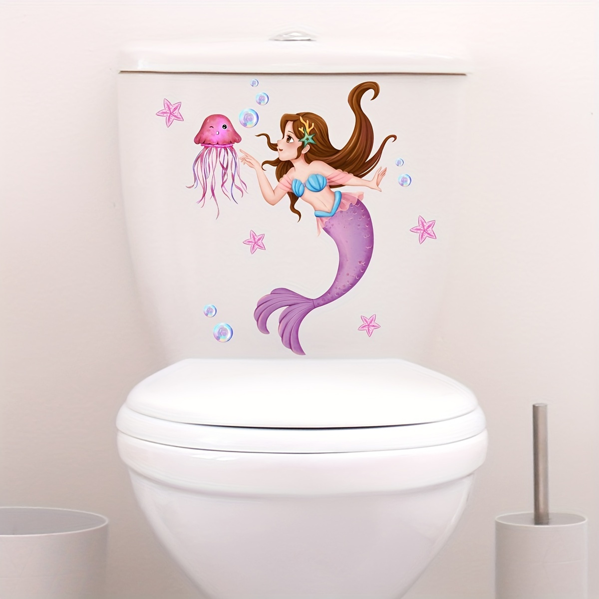 Mermaid Princess Toilet Sticker Cartoon Jellyfish Wall Decal - Temu