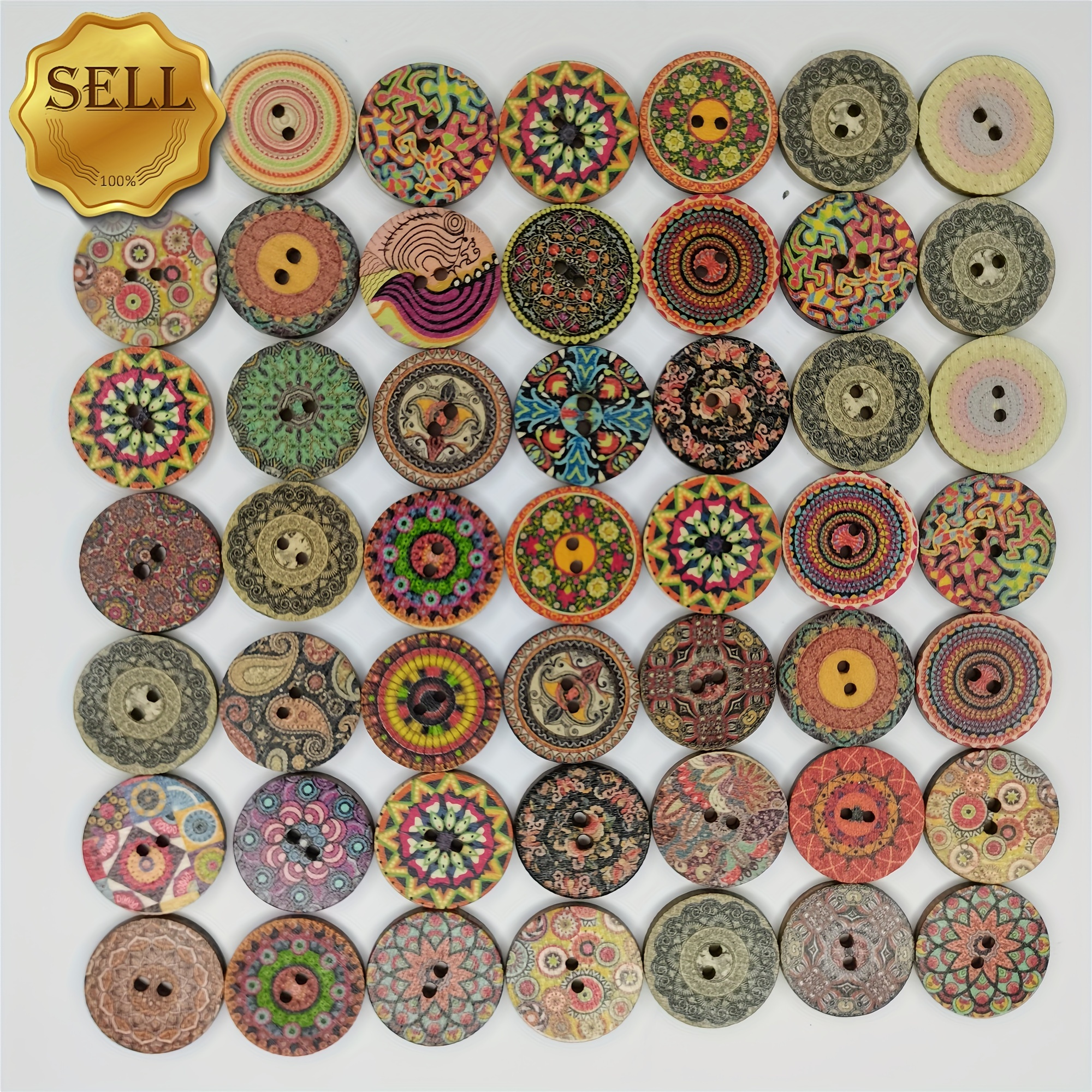 Wooden buttons - 15mm (5/8 inch) - Multicolor - 2 hole - wood