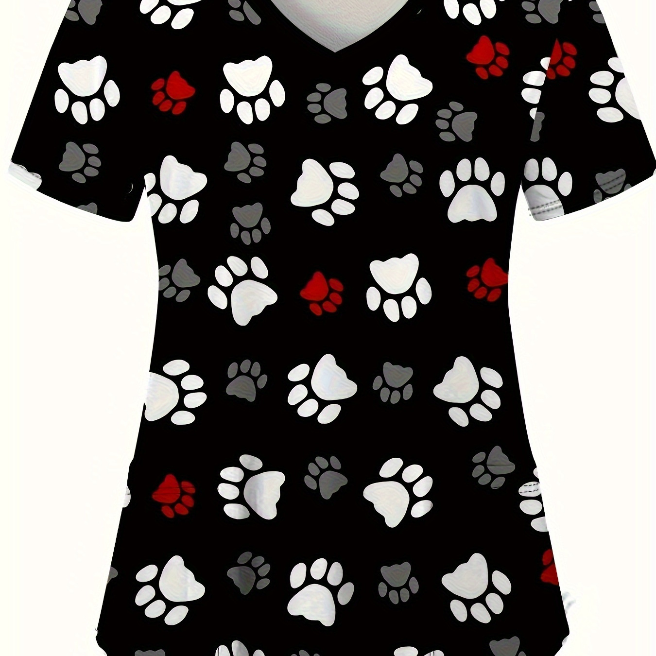 

Dog Paw Print V-neck Scrub Top, Comfortable & Care Uniform Top, Working In Hospitals & Dental Office, Women's Work Clothing