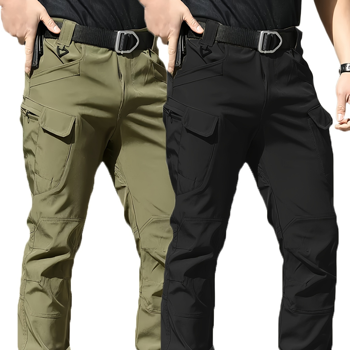 

2pcs Men's Tactical Cargo Pants - Waterproof, Lightweight & With Multi- For Outdoor Activities (belt Not Included)