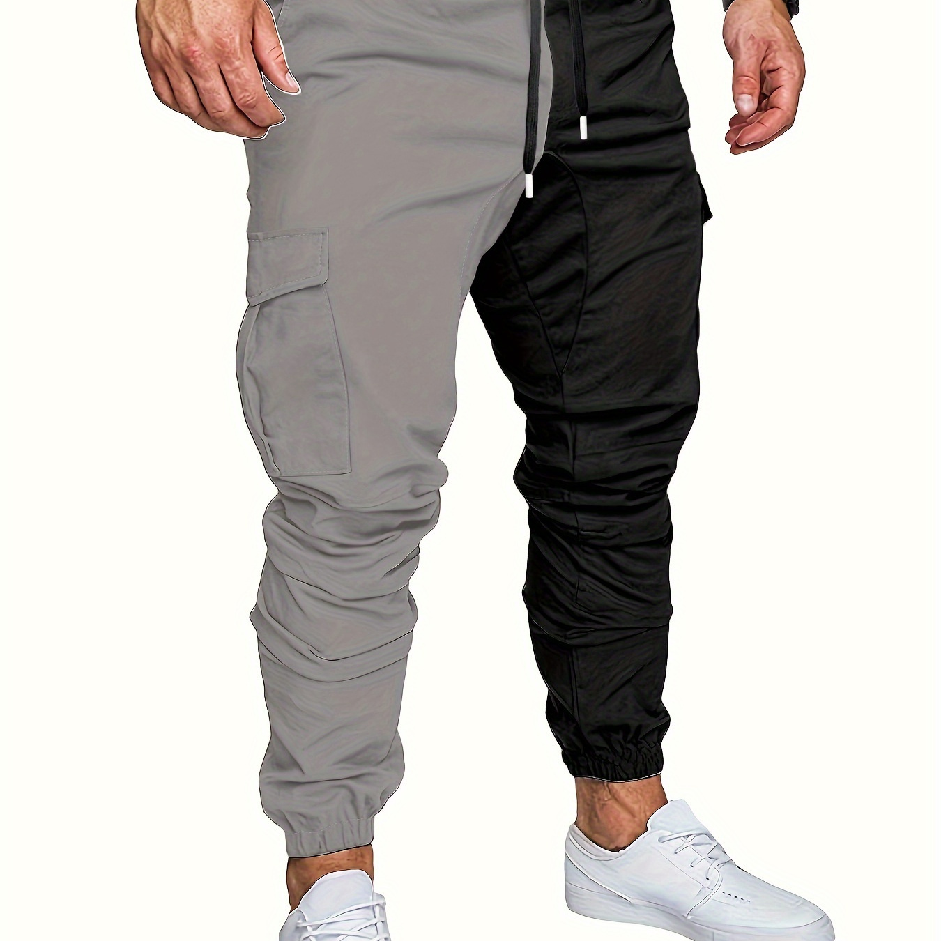 

Flap Pocket Tapered Pants, Men's Casual Stretch Waist Drawstring Cargo Pants For