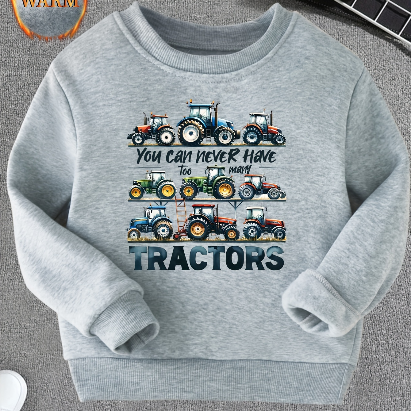 

Cartoon Tractors And You Can Never Have Too Many Tractors Letter Graphic Print Boys Warm Fleece Sweatshirt: Thick And Cozy Top For Spring Fall Winter Season