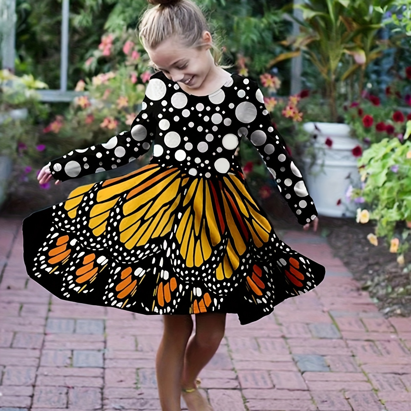 

Stylish Splicing Butterfly Princess Dress Polka Dot Print Dress For Girls Party