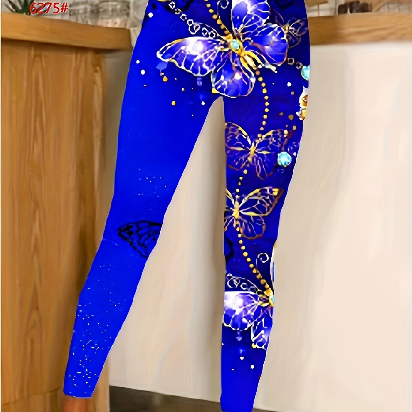 

Women's High Waist Leggings Polyester 100% Knit Fabric Stretch Pants With Middle Eastern Style Drawing Pattern - Adult Long Length Non-belted