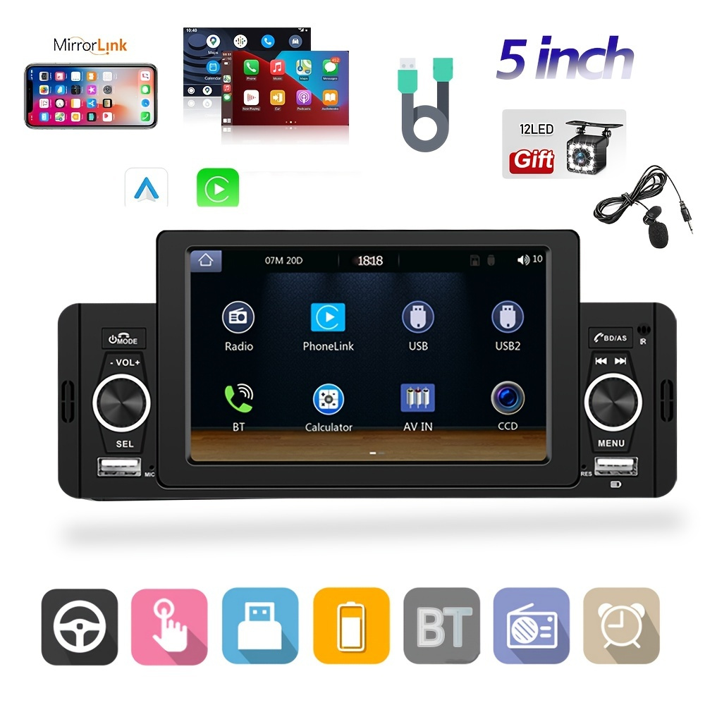 5 Single 1din For Carplay Android Auto Mp5 Car Player Stereo Radio Head