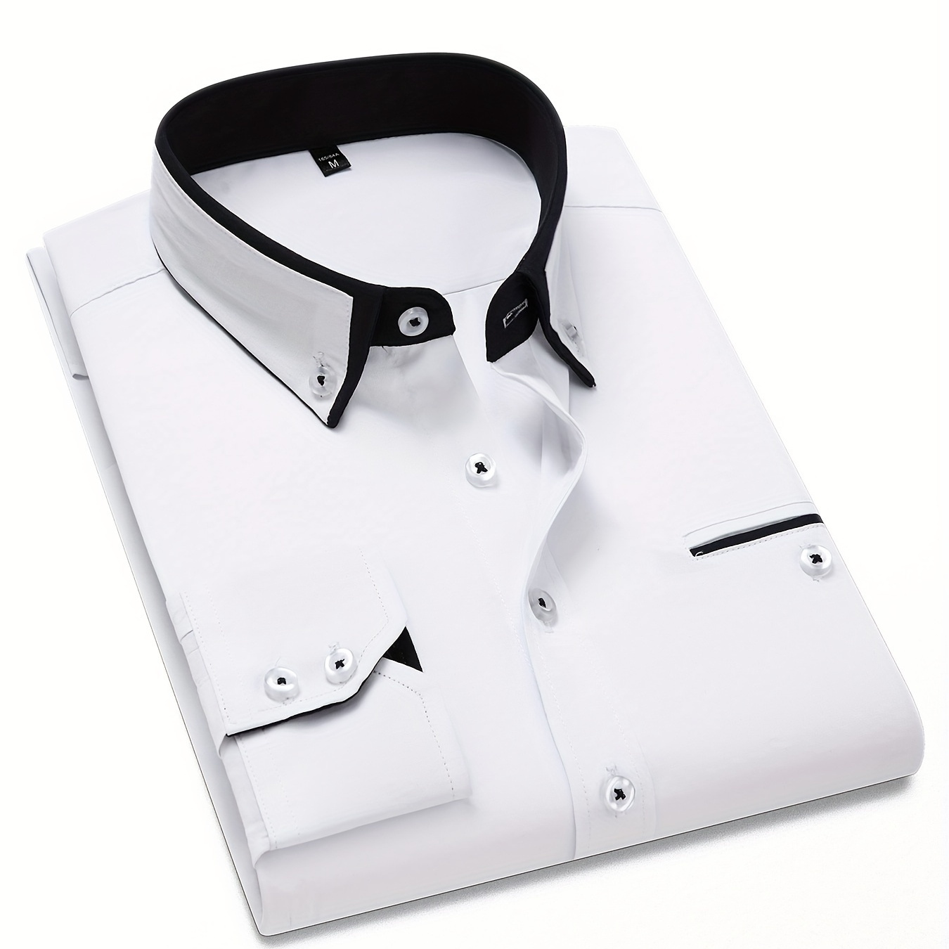 

Men's Contrast Collar Design Lapel Collar Design Dress Shirts, Long Sleeve Casual Button Up Shirt For Formal Occasions