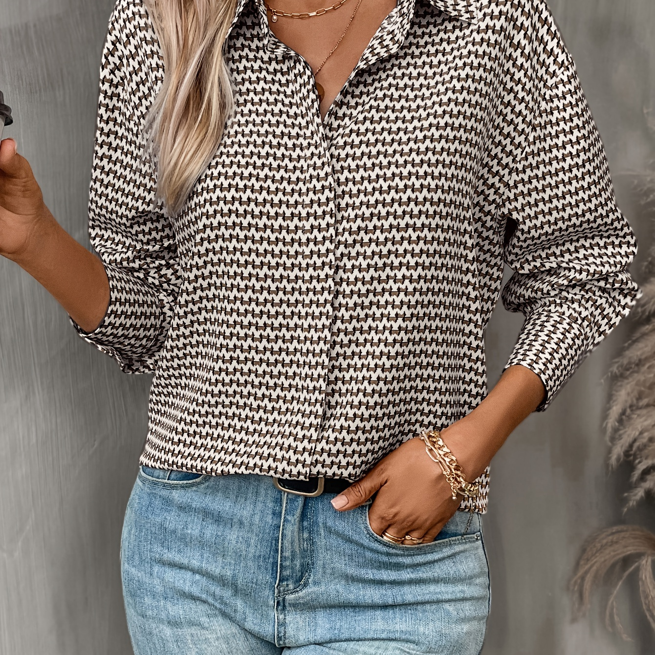 

Chemise à boutons imprimée intégralement, chemise décontractée à manches longues pour le printemps et l'automne, vêtements pour femmes