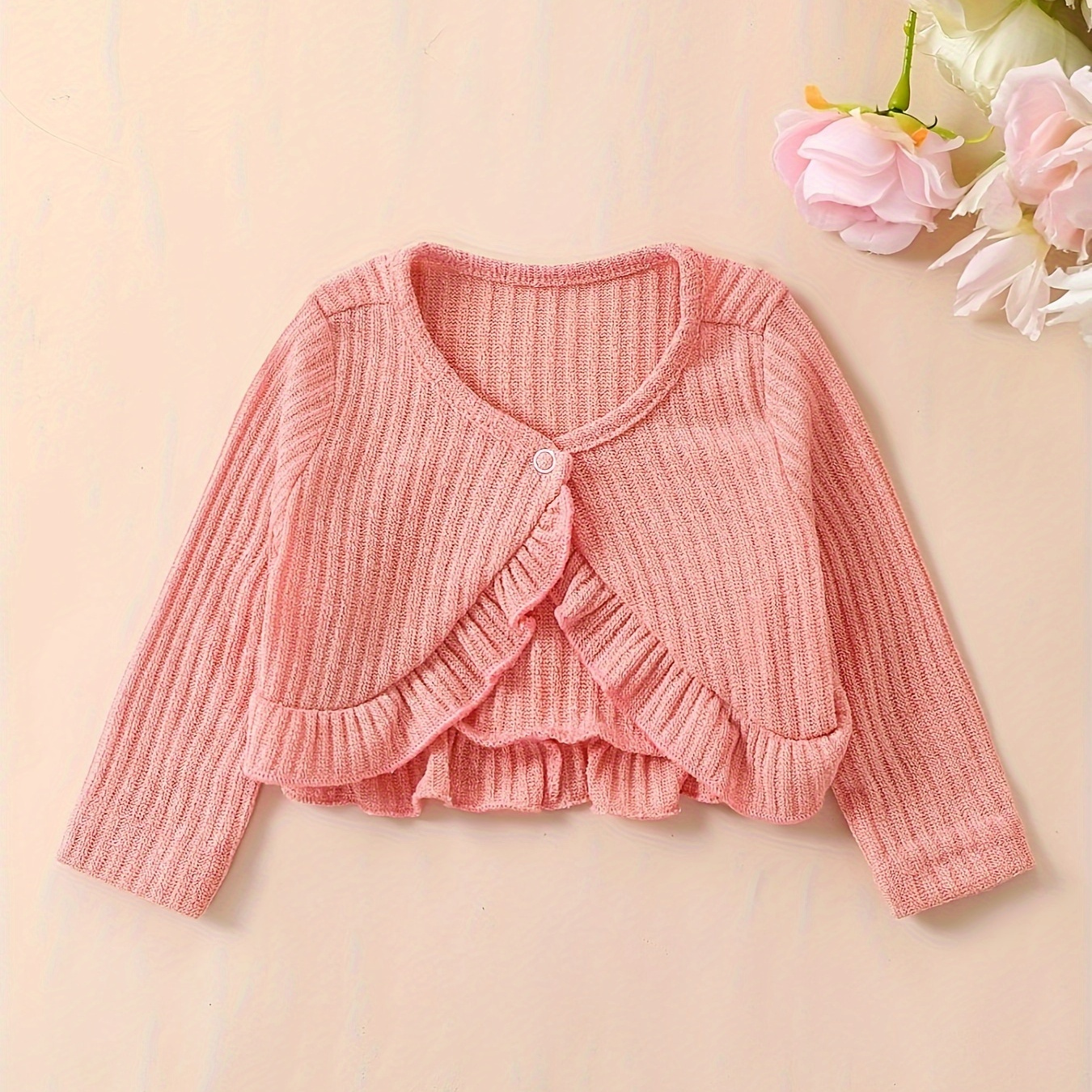 

Baby Girls Cute Ruffled Knitted Sweater, Kids Long Sleeve Cardigan