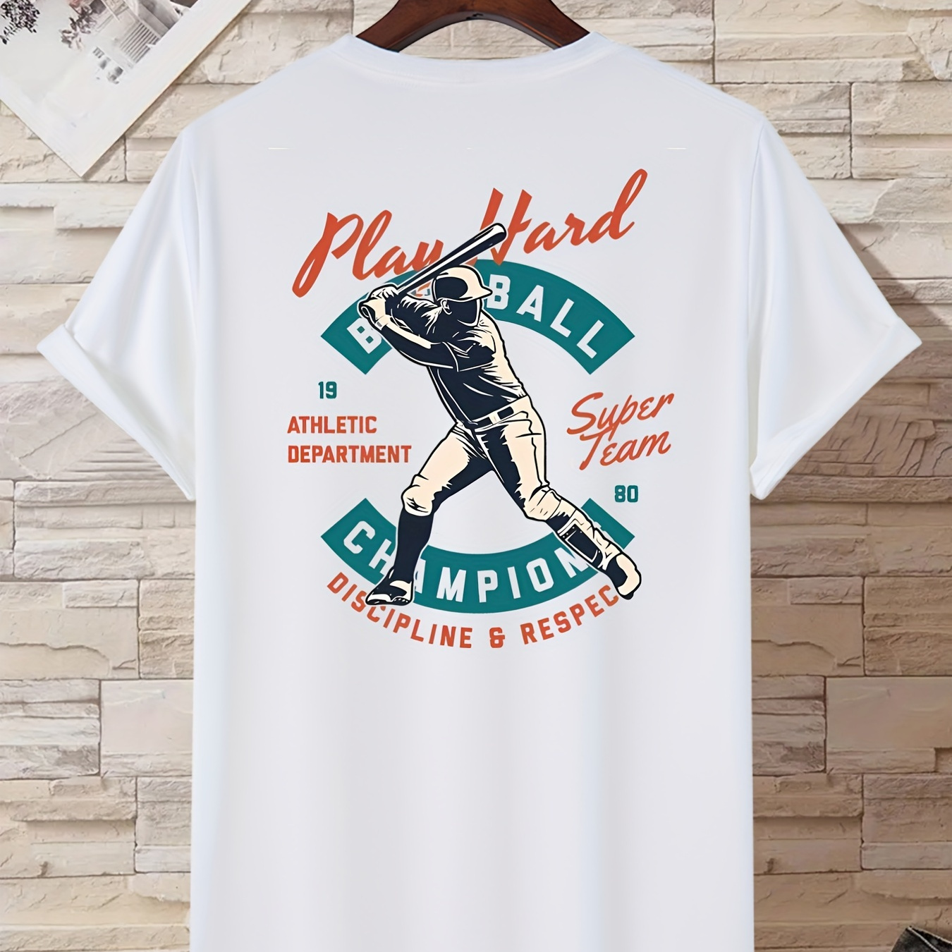 

Men's Trendy T-shirt Round Neck Casual Clothing With Play Baseball Print For Summer