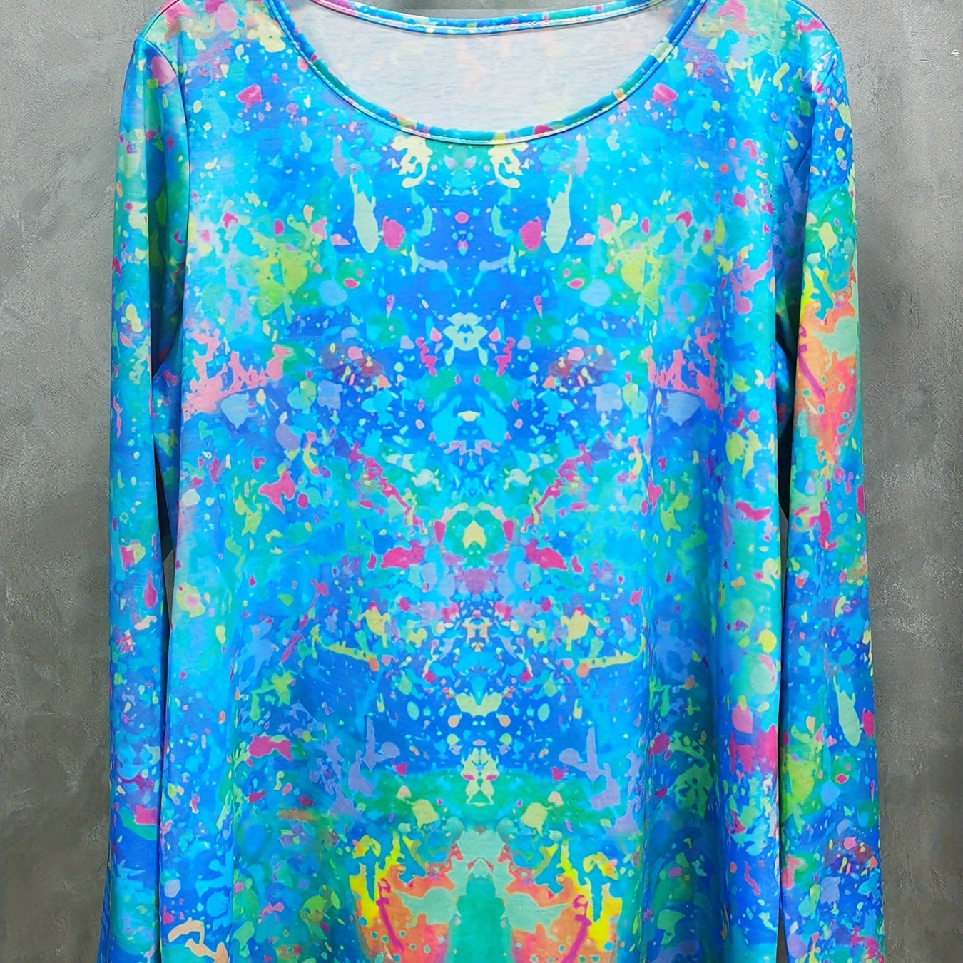 

All Over Print Crew Neck T-shirt, Casual Long Sleeve Top For Spring & Fall, Women's Clothing