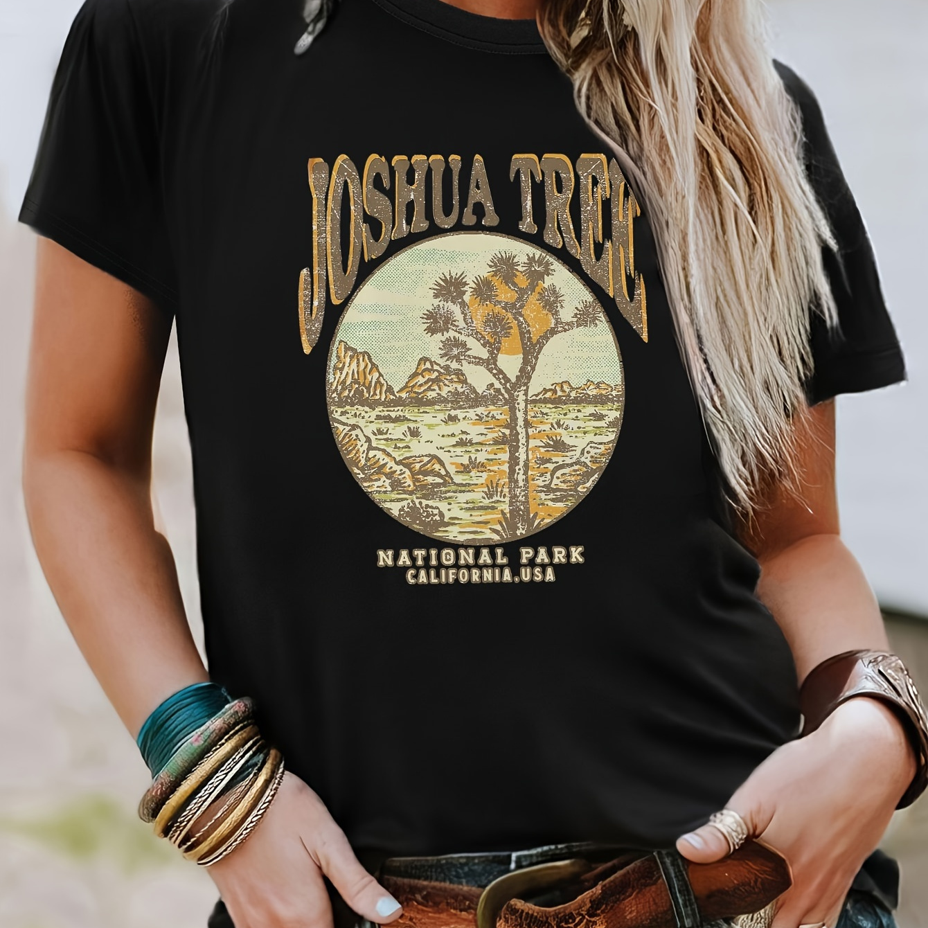 

Joshua Tree Print T-shirt, Short Sleeve Crew Neck Casual Top For Summer & Spring, Women's Clothing