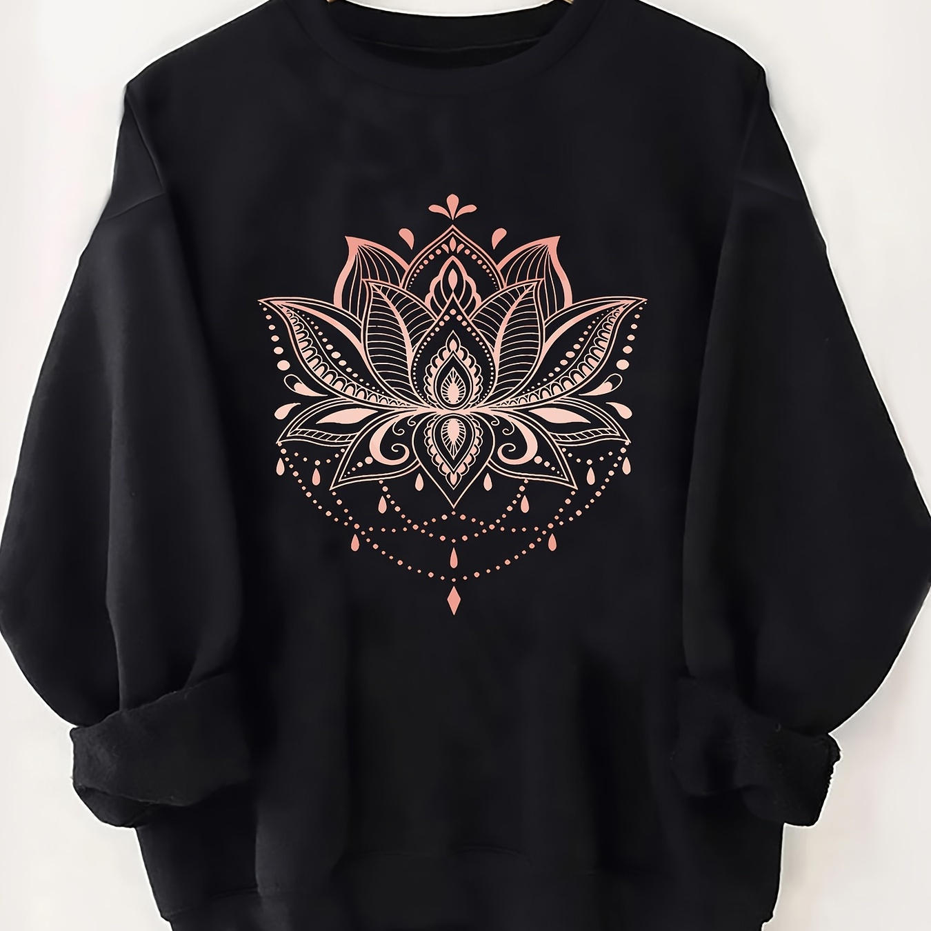 

Sweat-shirt à col rond pour femme, style décontracté, polyester, automne/hiver, tissu tricoté, imprimé mandala, motif lettre, sweat à capuche tendance pour femme.