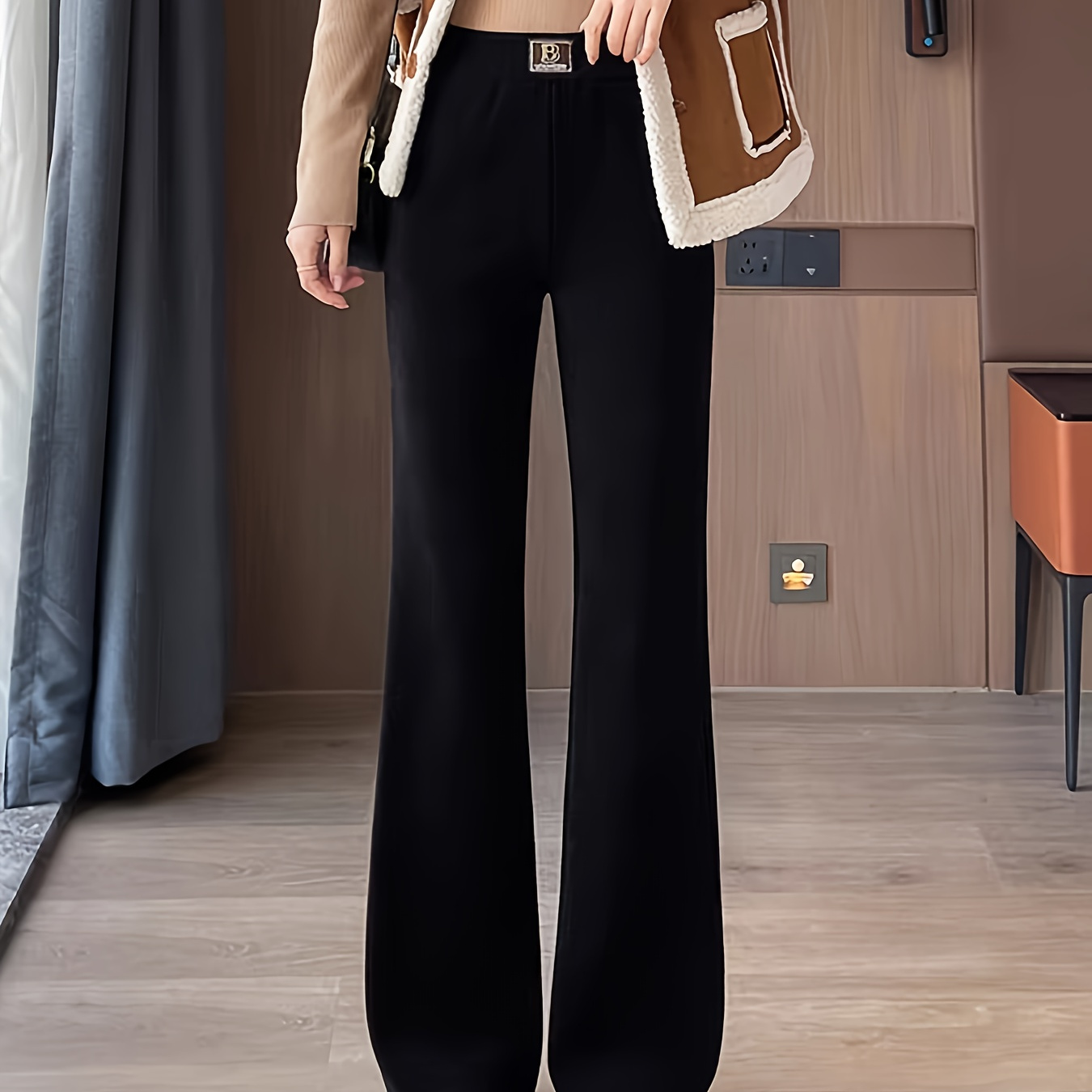 

Women's Polyester Leg Pants - Waist - Trousers For Adults Fall/ 2024 - Stretchy Thickened - Leggings