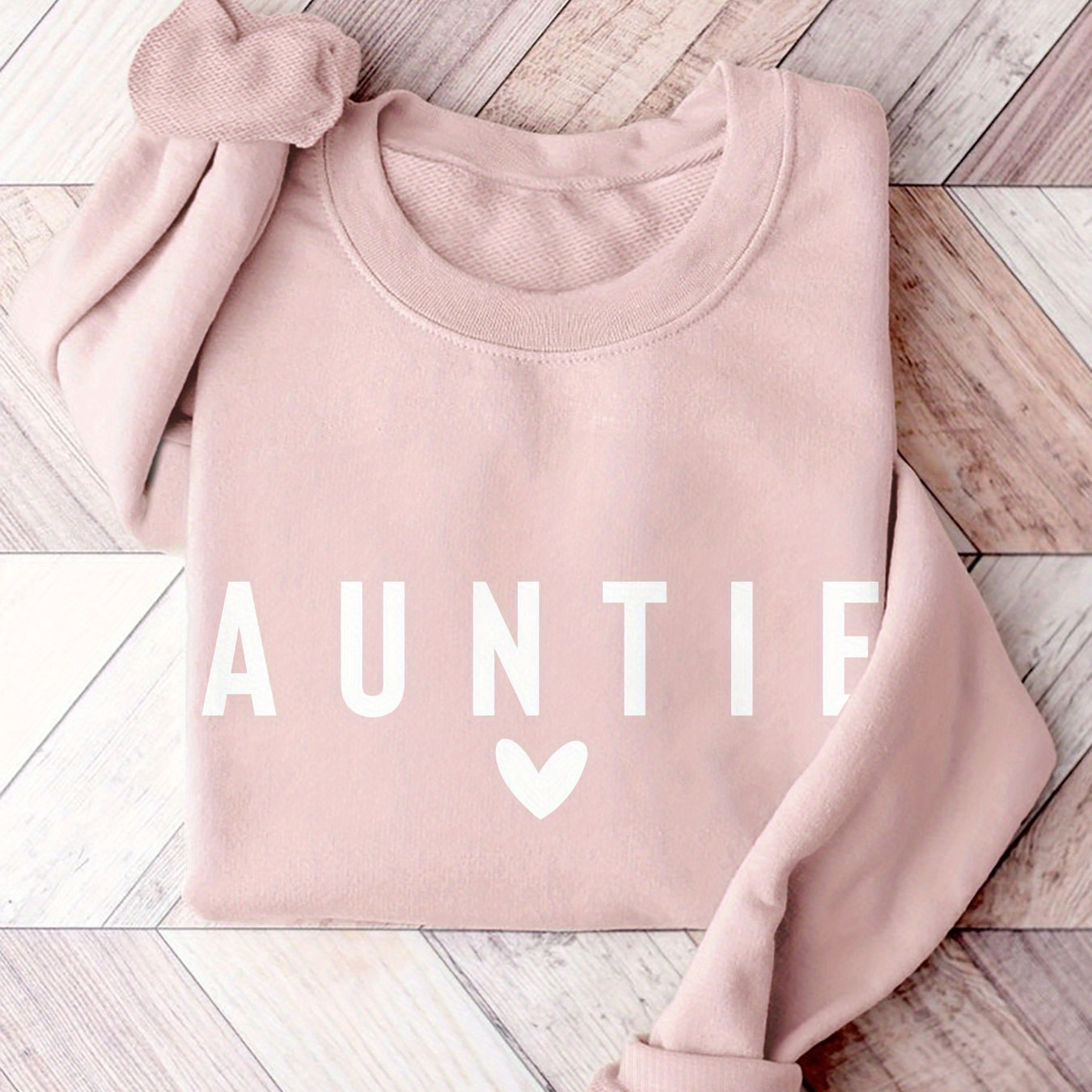 

Cozy Auntie Sweatshirt: Relaxed, Long-sleeved, Polyester Blend, Spring/, Round Neck, Letter Print Design