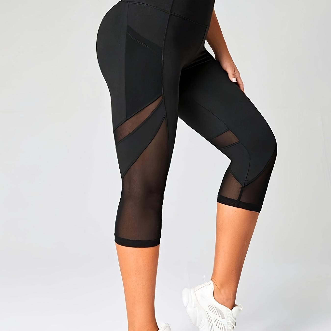 

Mesh Yoga Capri Pants, High Stretch Sports Capri Leggings, Women's Activewear