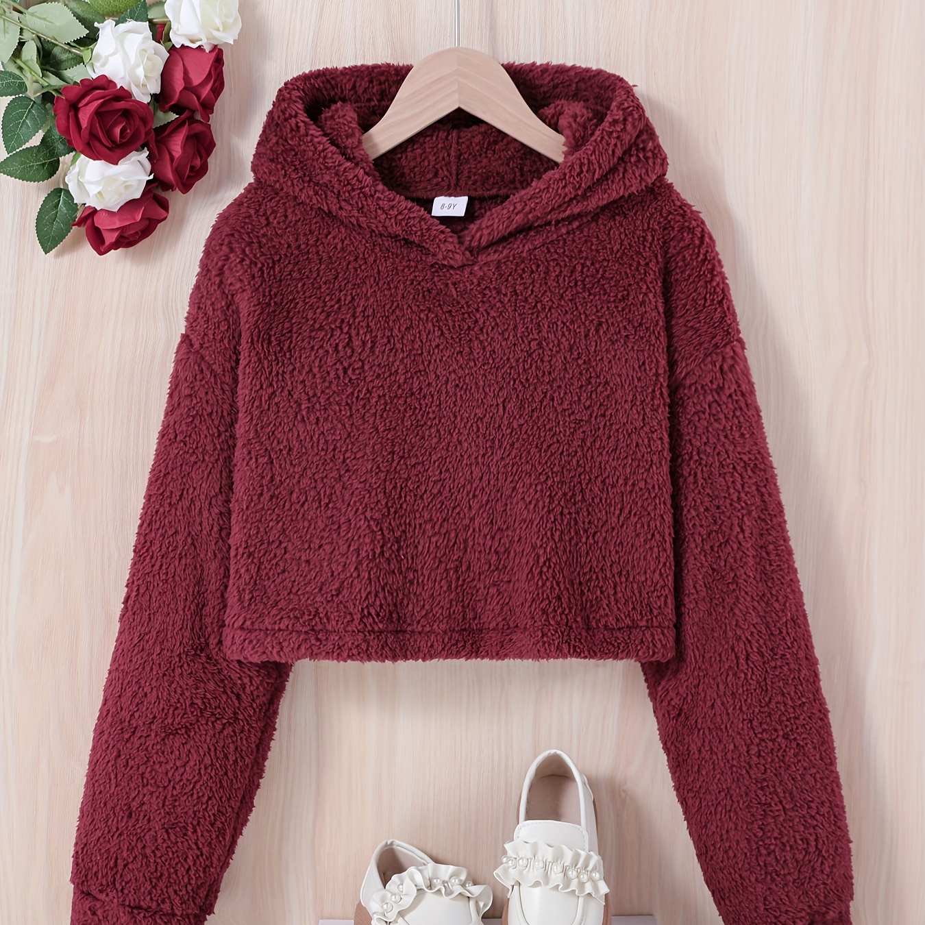 

Girl's Trendy Versatile Solid Color Long Sleeves Plush Hoodie For Outdoor Activities, Autumn And Winter Essential Item