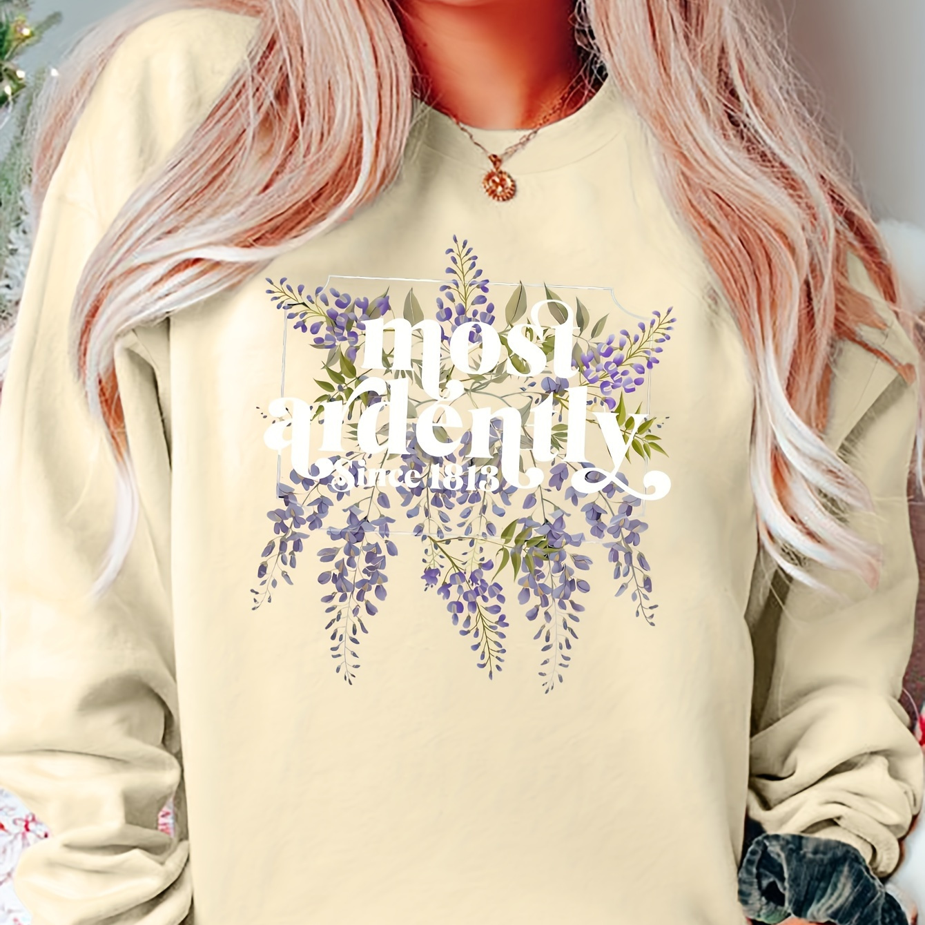 

Floral & Letter Print Sweatshirt, Casual Long Sleeve Crew Neck Sweatshirt, Women's Clothing
