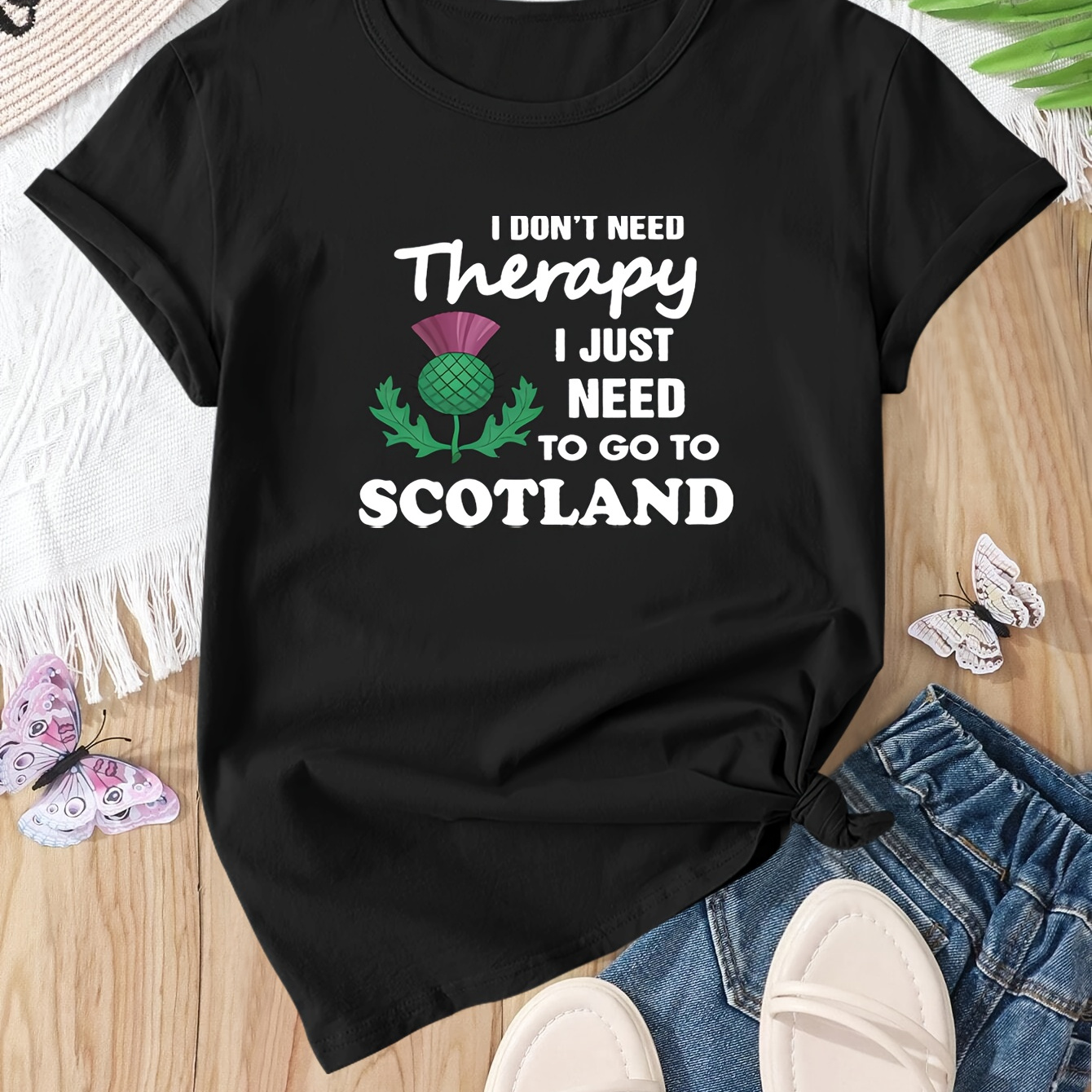 

Scotland Letter Print Round Neck Sports T-shirt, Short Sleeve Running Casual Top, Women's Activewear