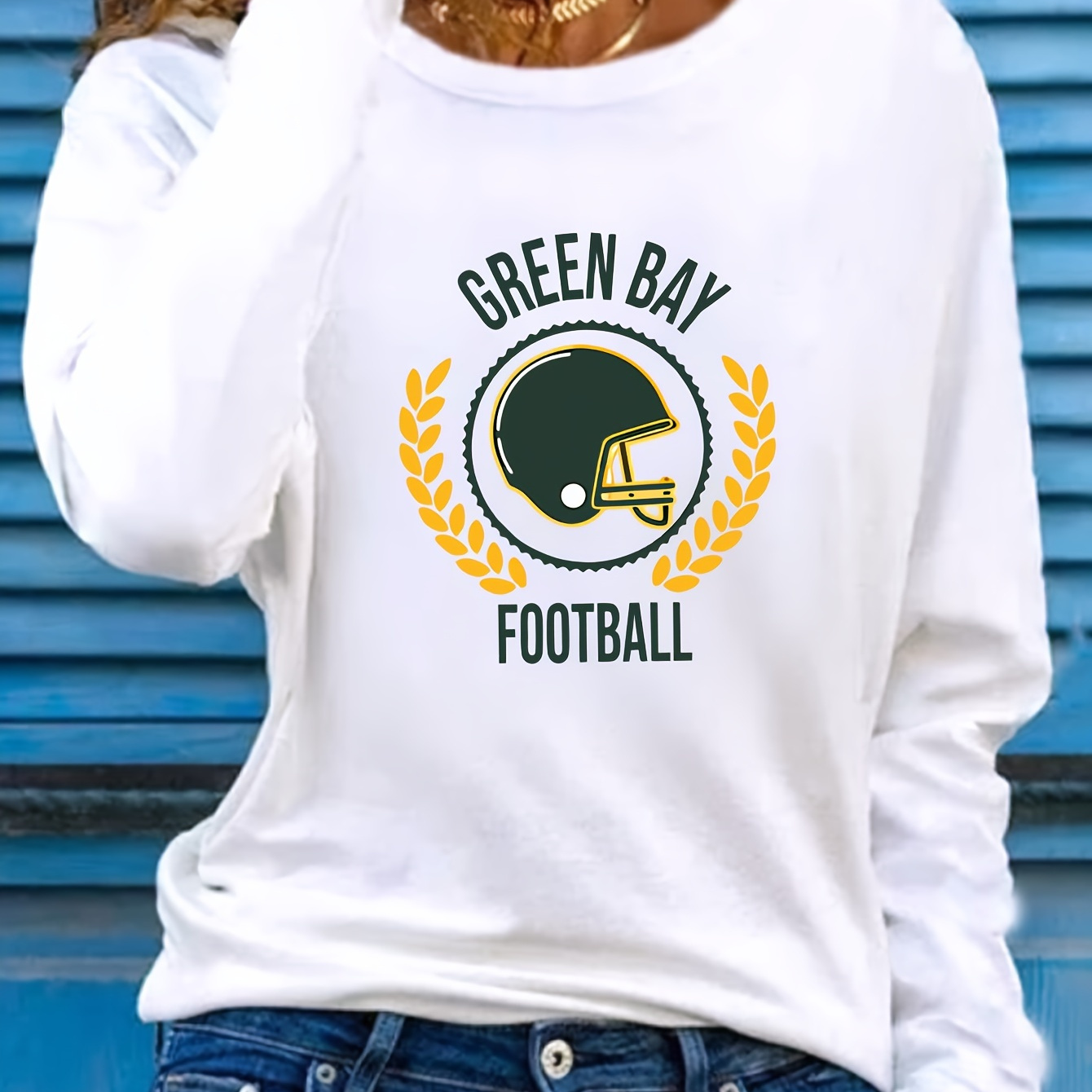 

Football Long Sleeve T-shirt For Women - Casual Polyester Knit Fabric With Round Neckline, Comfort, National Location Theme