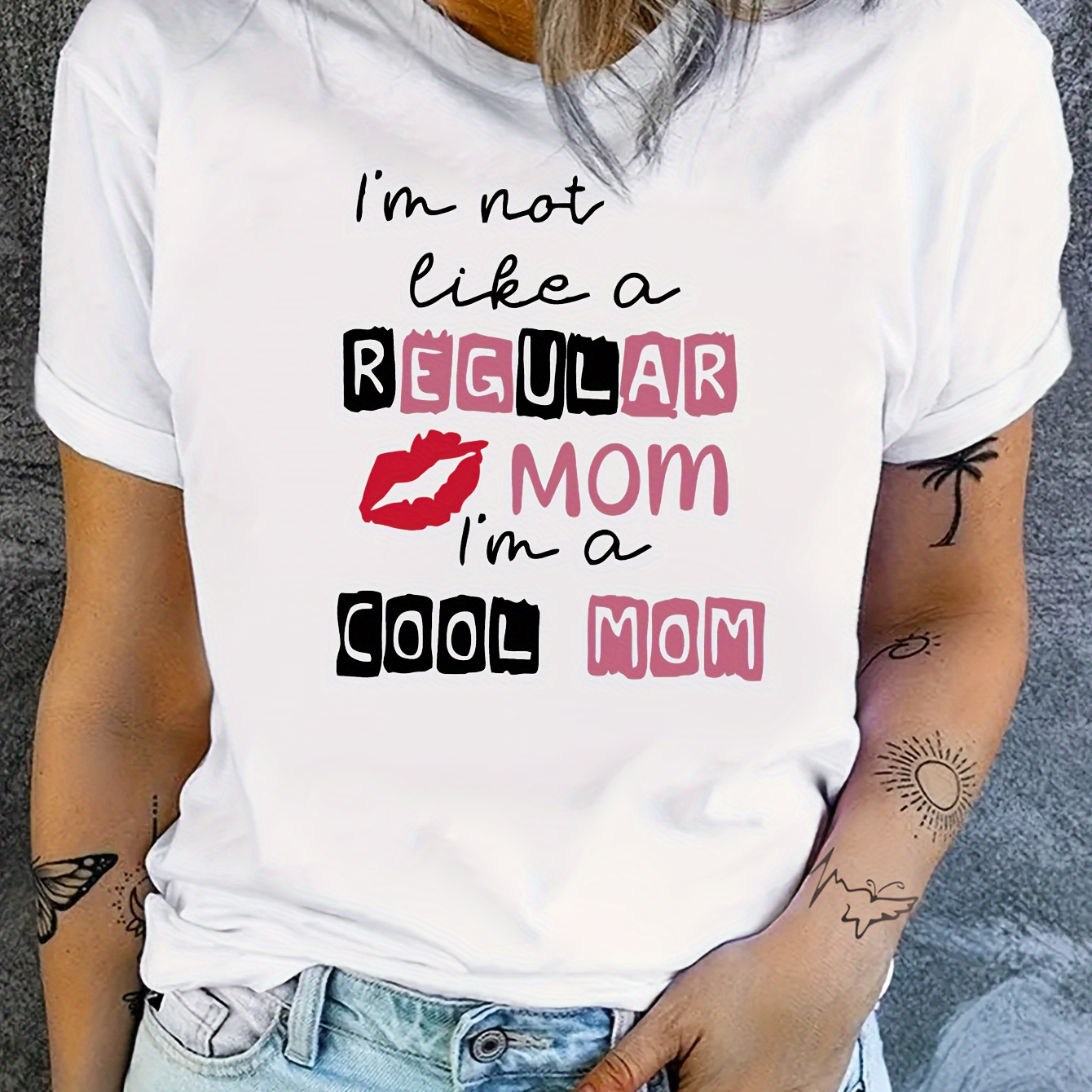 

I'm A Cool Mom Print T-shirt, Short Sleeve Crew Neck Casual Top For Summer & Spring, Women's Clothing