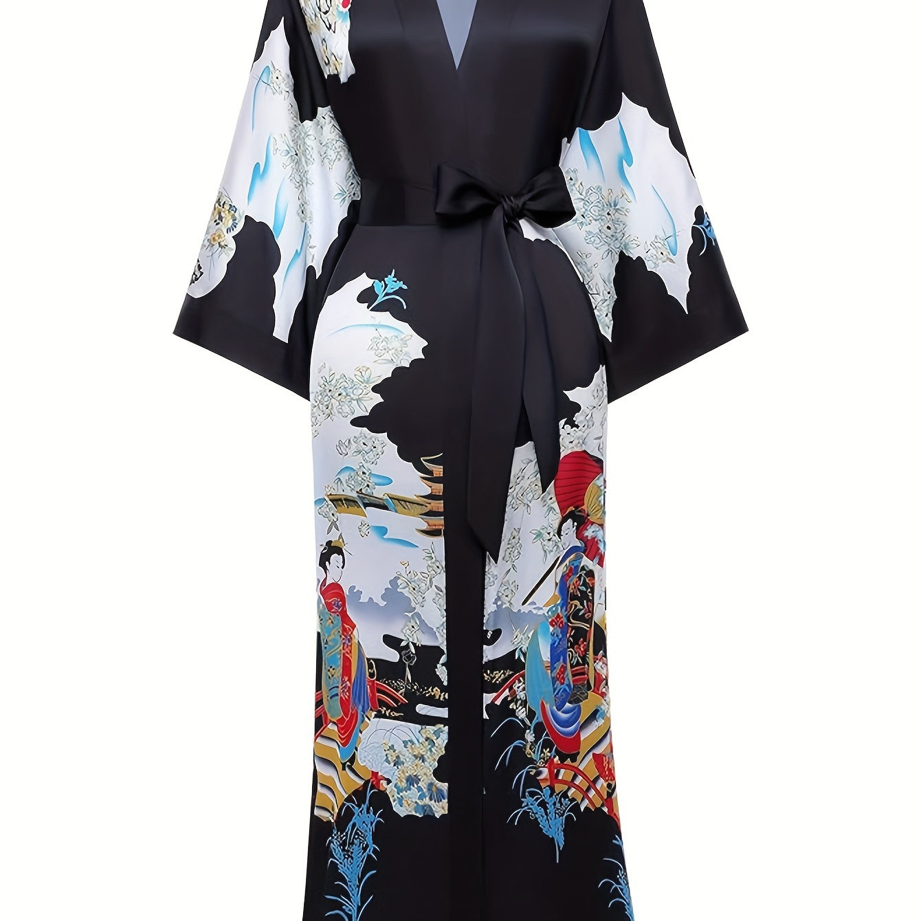 

Long Kimono Robe Satin Sleepwear Gradient Watercolor Silky Kimono Nightgown Bathrobe Kimono Blouse Cardigan