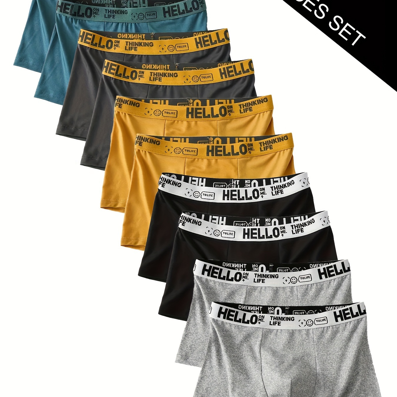 

Stylish Multi- - 10 Pcs Men's Hello Belt Stretchy Boxer Briefs - Comfy & Quick- Drying & Breathable Underwear Set