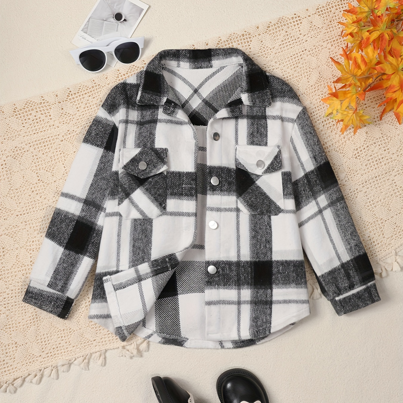 

1pc Girl Drop Shoulder Flannel