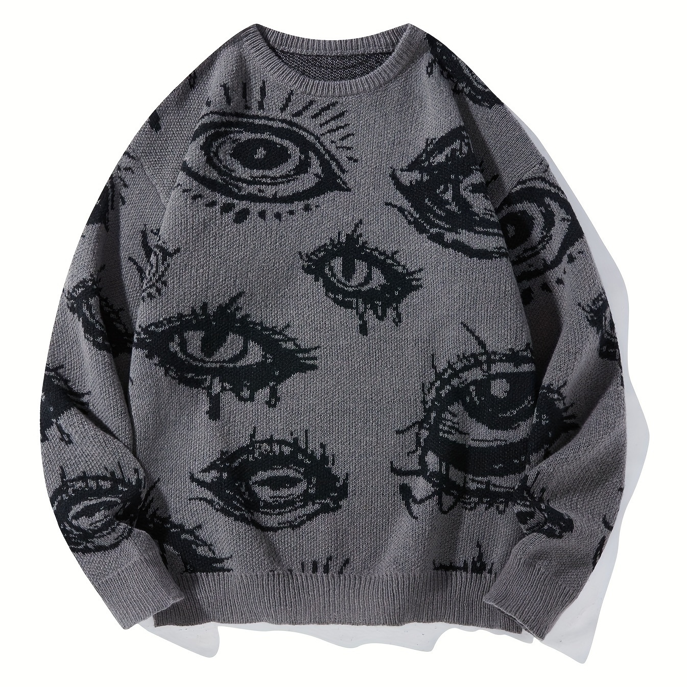 

1pc Unisex Halloween Eye Pattern Knit Sweater, Crew Neck Long Sleeve Pullover, Asymmetrical Drop Shoulder, Regular Fit, 100% Polyester Knit Fabric, Party Fall/winter Top