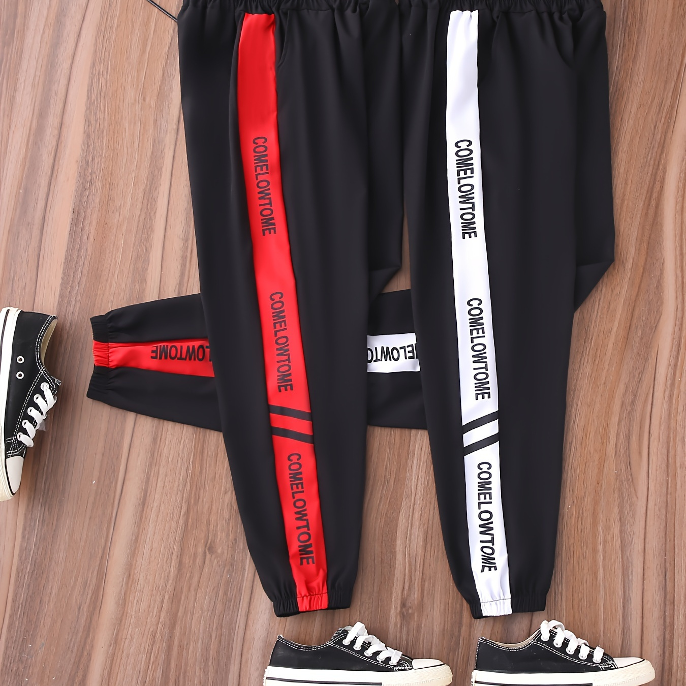 

2pcs Side Letter Print Active Pants For Boys, Elastic Waist Jogger Pants, Comfy Casual Trousers, Boy's Clothes Outdoor, As Gift