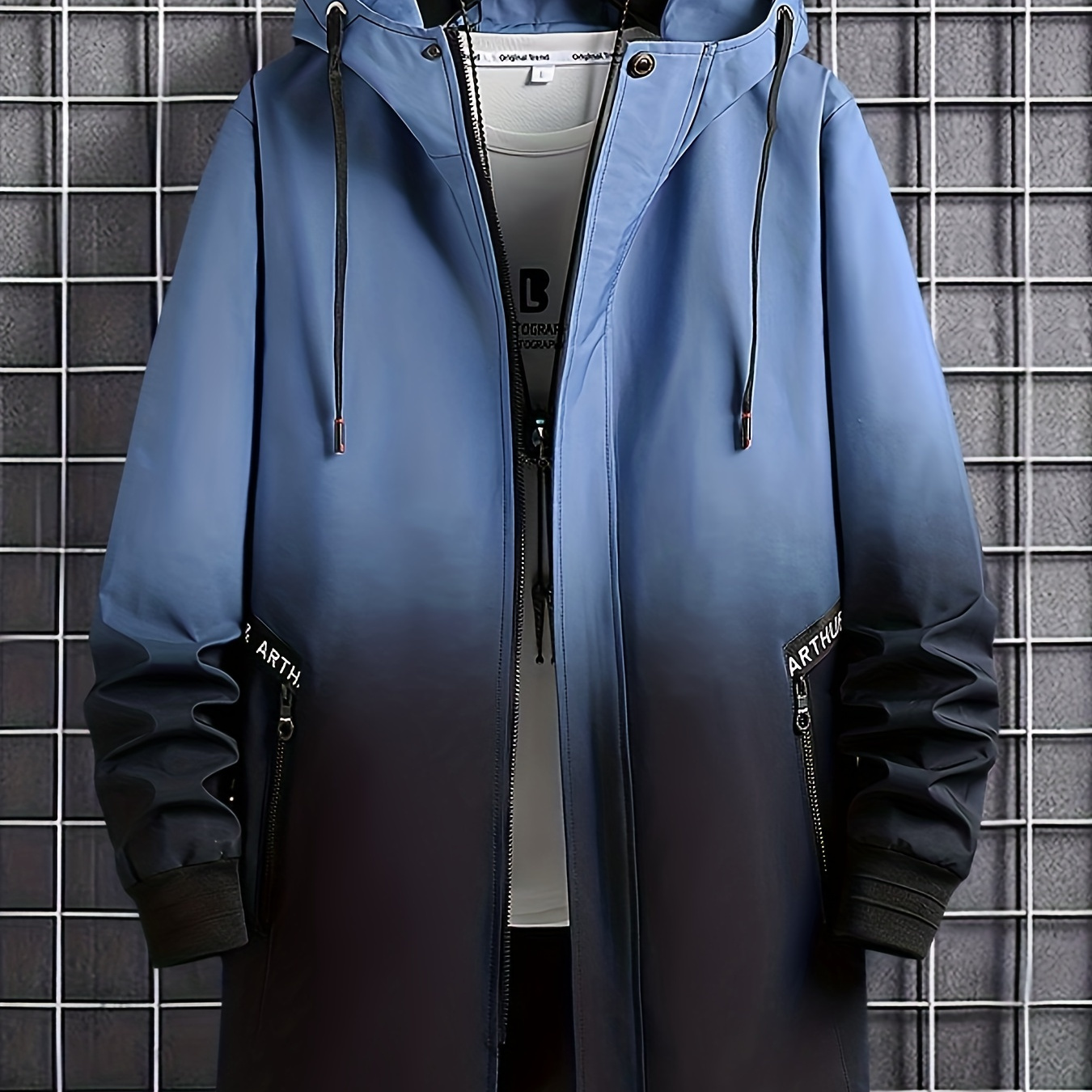 Men's Autumn Winter Hooded Jacket Gradient Color Coat For Males, Men's Clothing, Plus Size