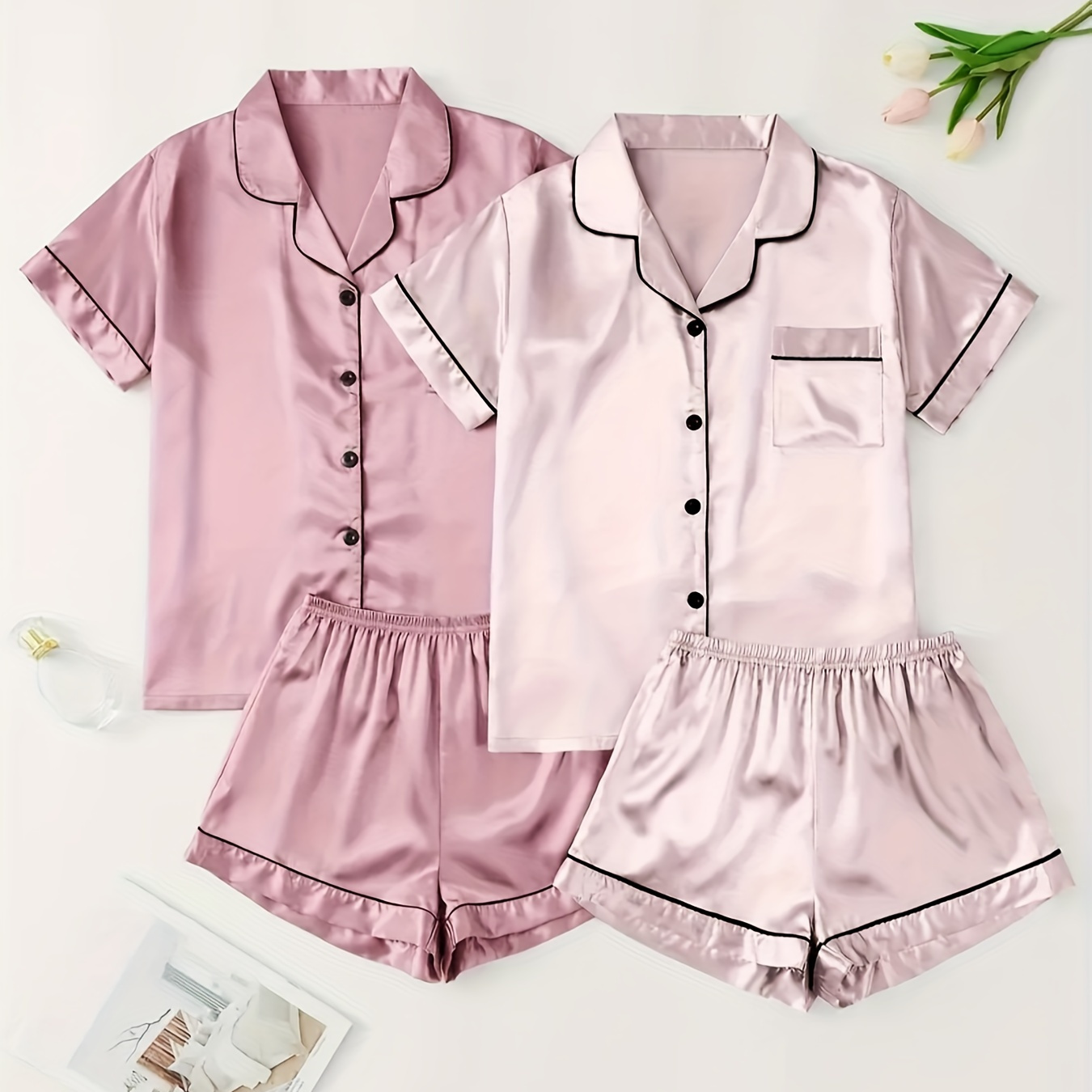 

Women's Sweatshirt Two-piece Set With Short Sleeves, Shorts, And Sweet Pajamas