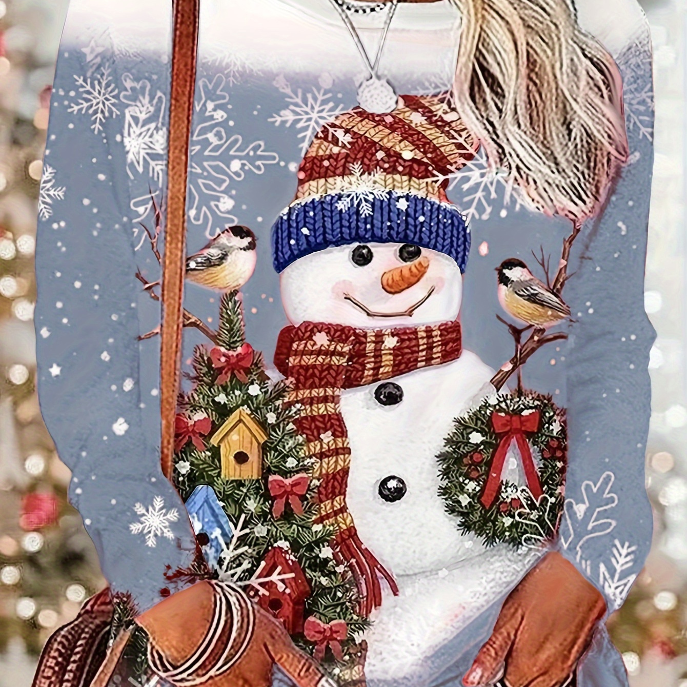 

Festive Snowman Christmas T-shirt - Dacron & Spandex Blend, Crew Neck, Regular Length, Knit Fabric - Holiday Vacation Style Tee With Seasonal Print, Polyester 95%, Elastane 5% - Fall/