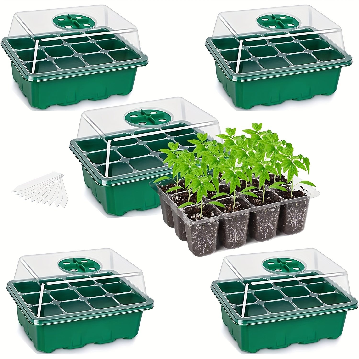 Hanaoyo Reusable Seed Starter Tray, 5 Pcs Seed Starter Kit with Flexible Pop-Out Cells (60 Cells in Total), Seedling Starter Trays for Seed Starter